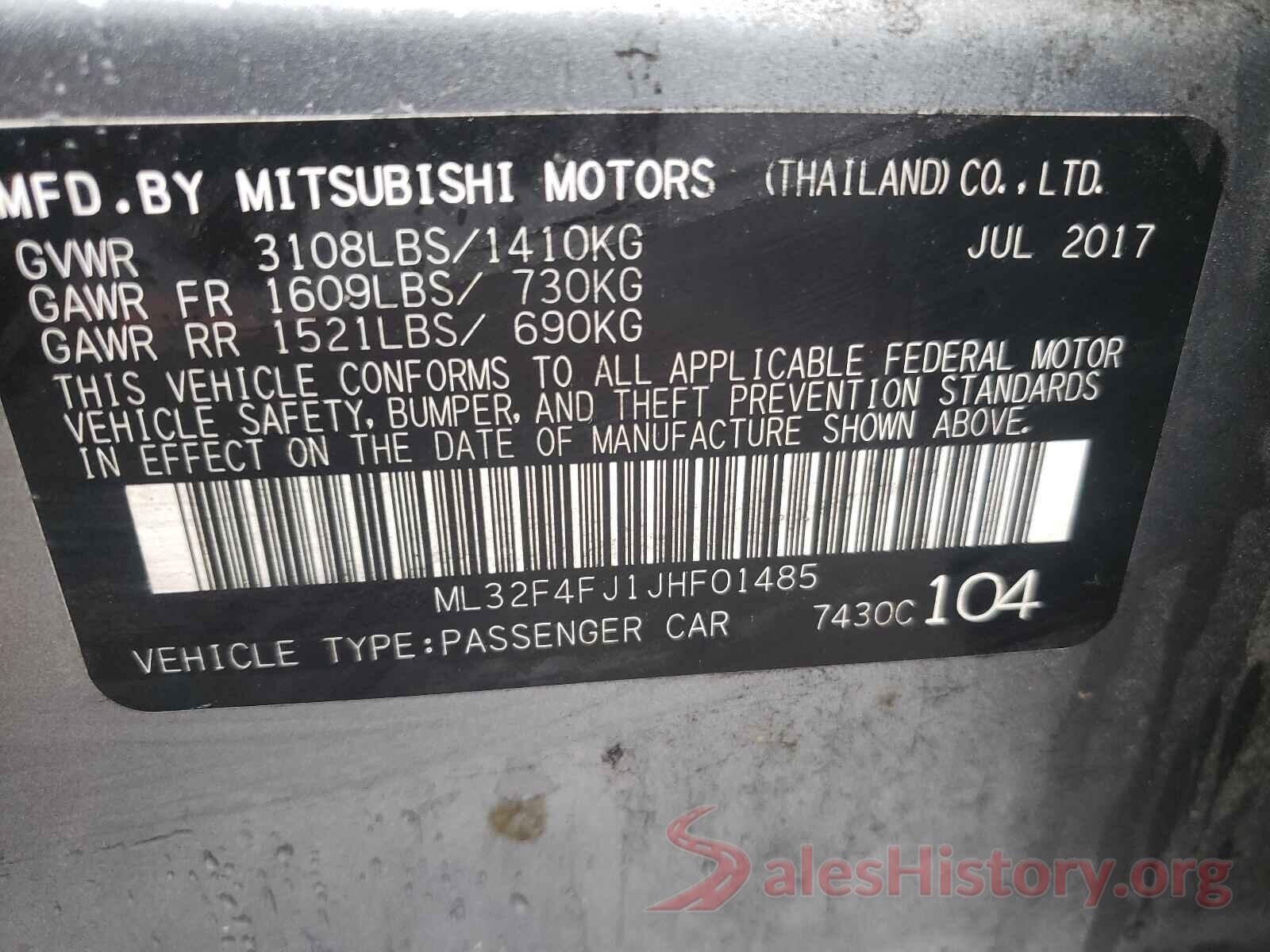 ML32F4FJ1JHF01485 2018 MITSUBISHI MIRAGE