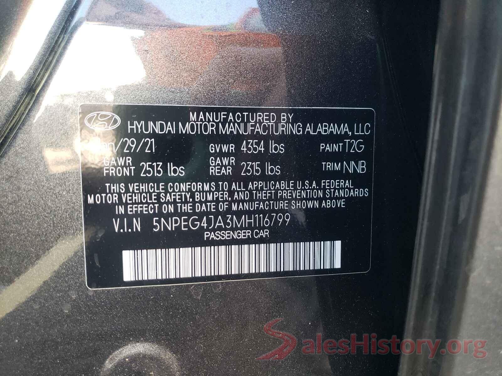 5NPEG4JA3MH116799 2021 HYUNDAI SONATA