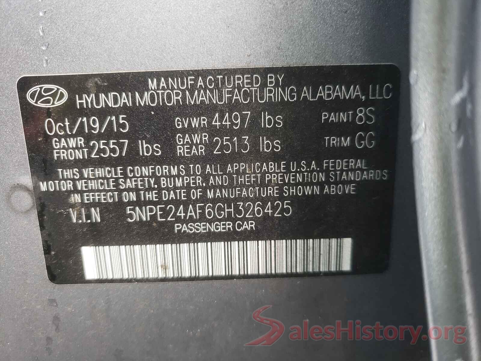 5NPE24AF6GH326425 2016 HYUNDAI SONATA