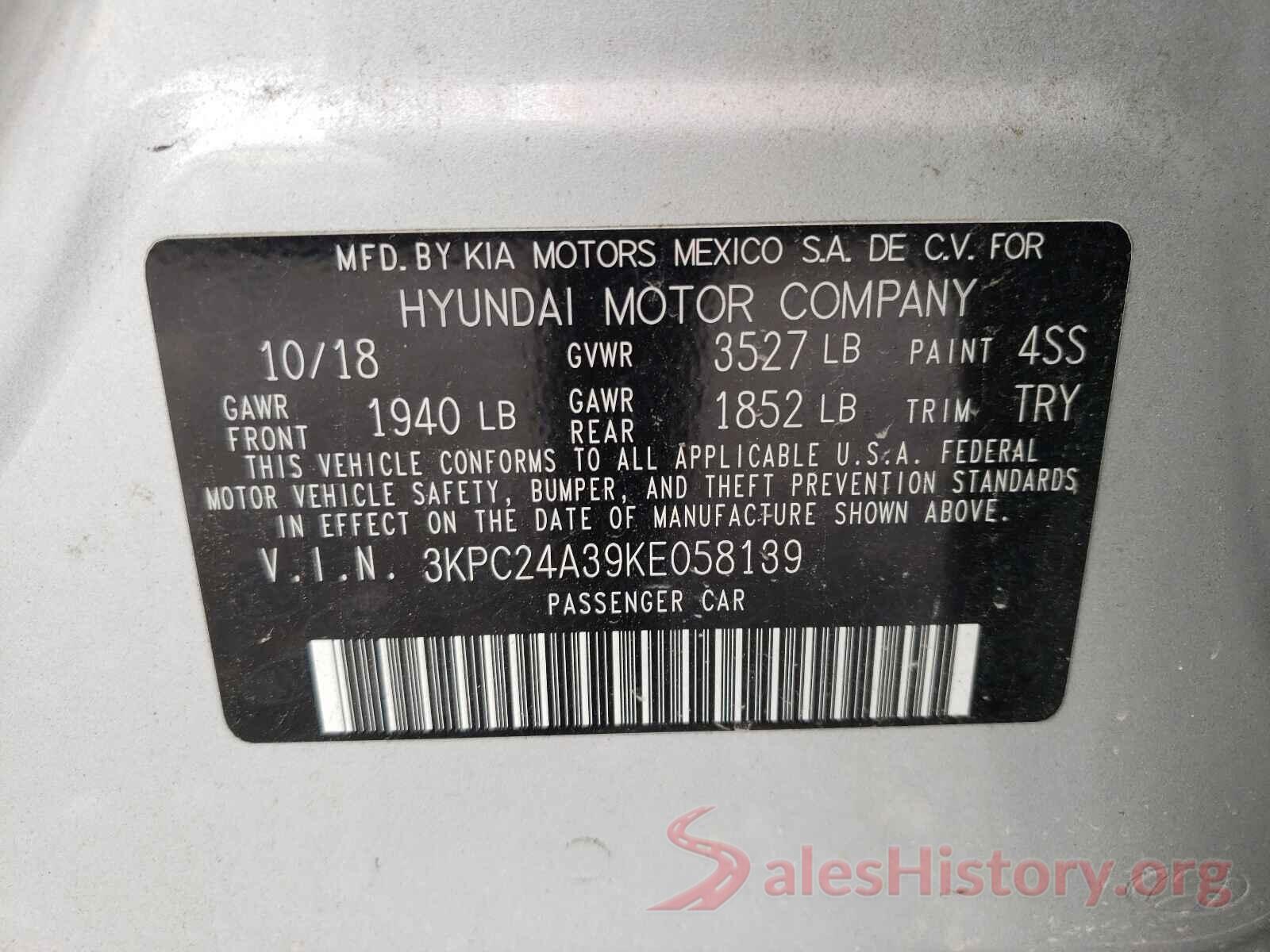 3KPC24A39KE058139 2019 HYUNDAI ACCENT