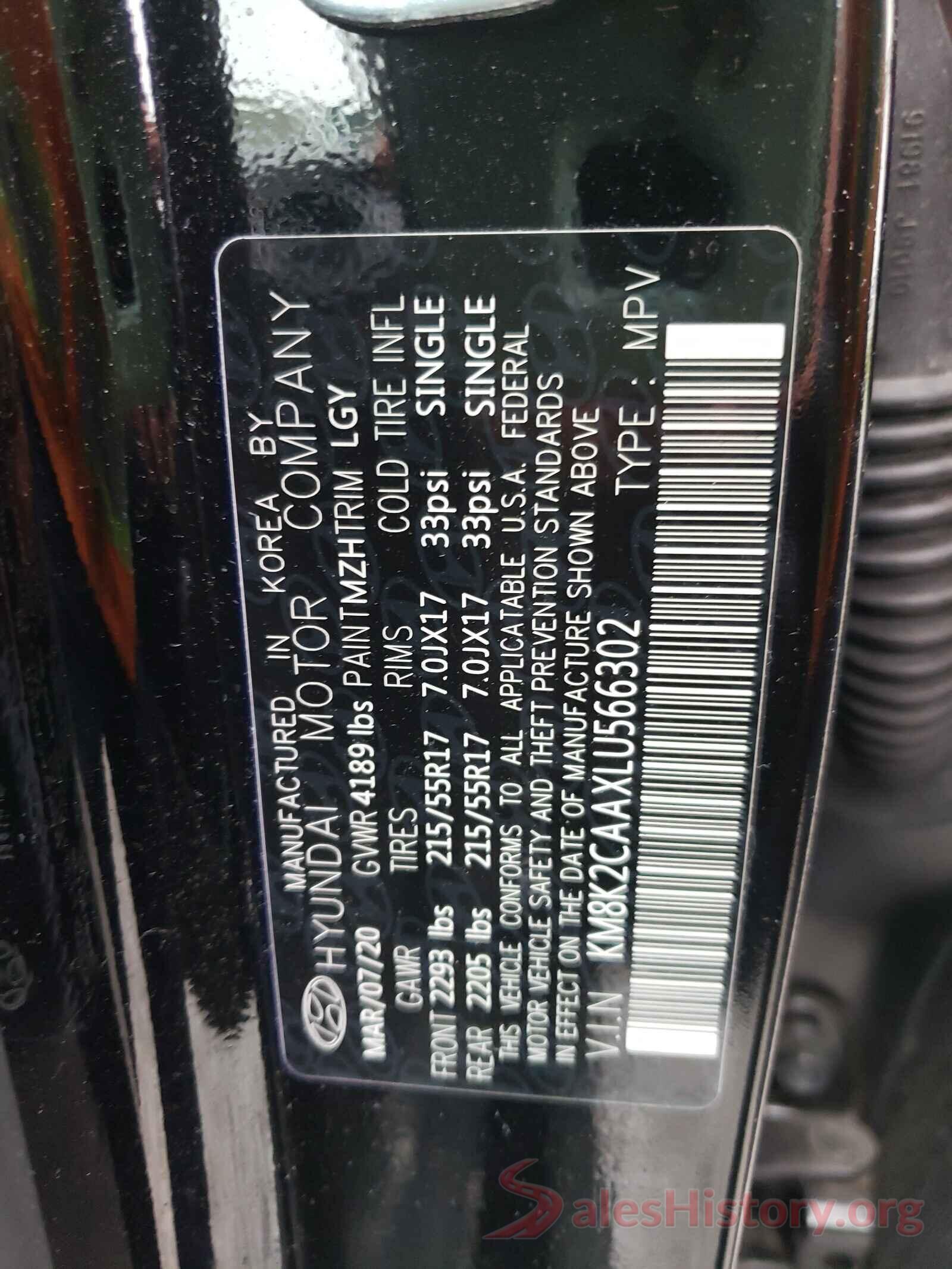 KM8K2CAAXLU566302 2020 HYUNDAI KONA