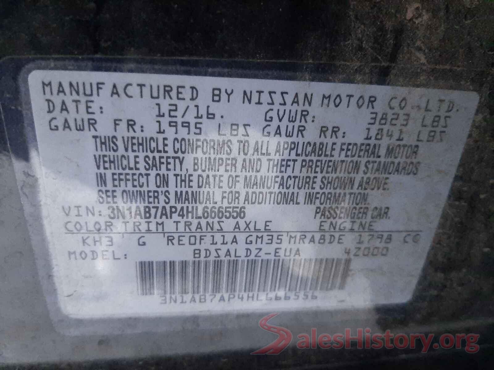 3N1AB7AP4HL666556 2017 NISSAN SENTRA