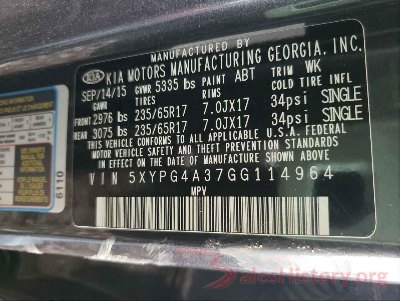 5XYPG4A37GG114964 2016 KIA SORENTO