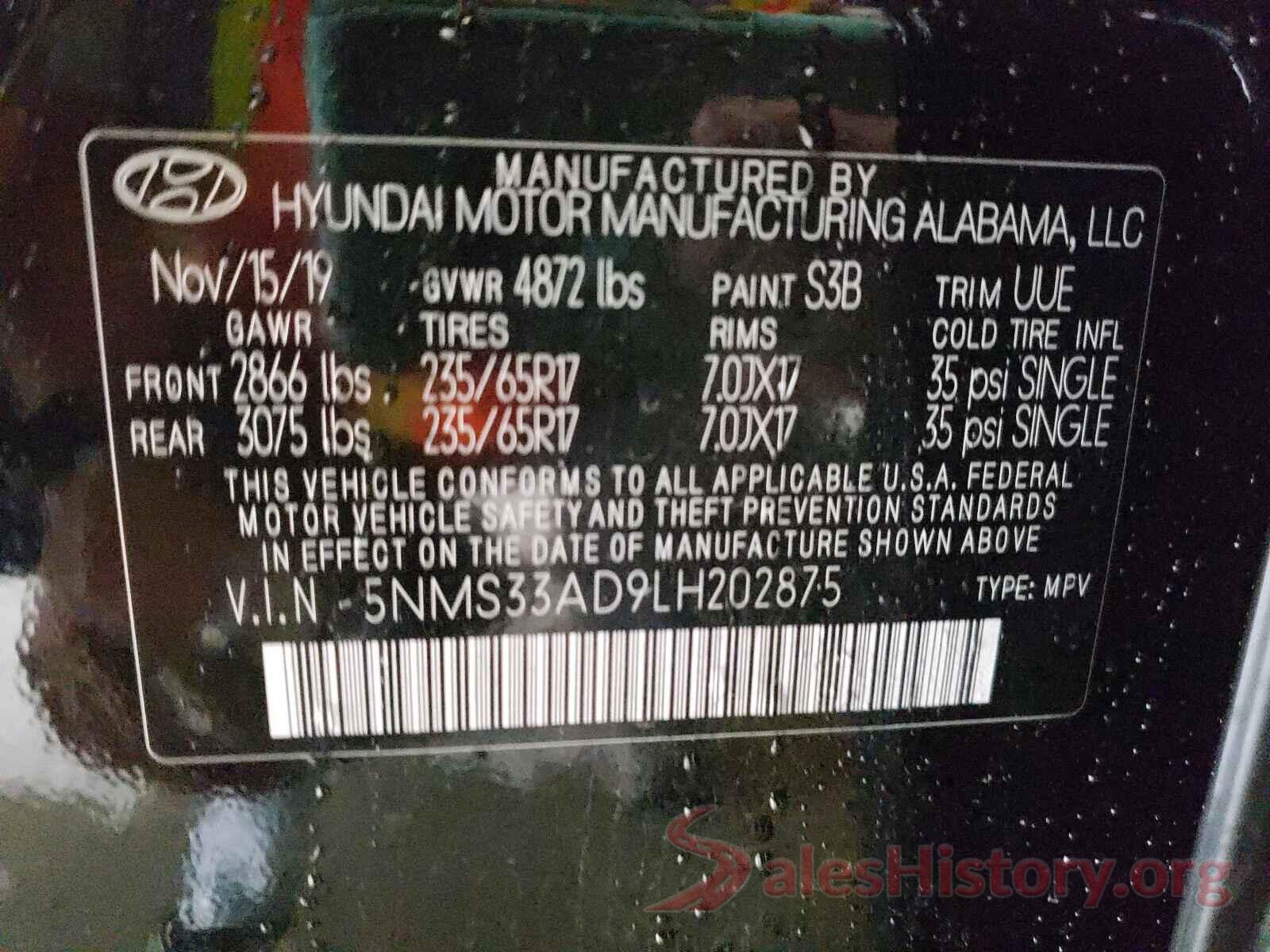 5NMS33AD9LH202875 2020 HYUNDAI SANTA FE