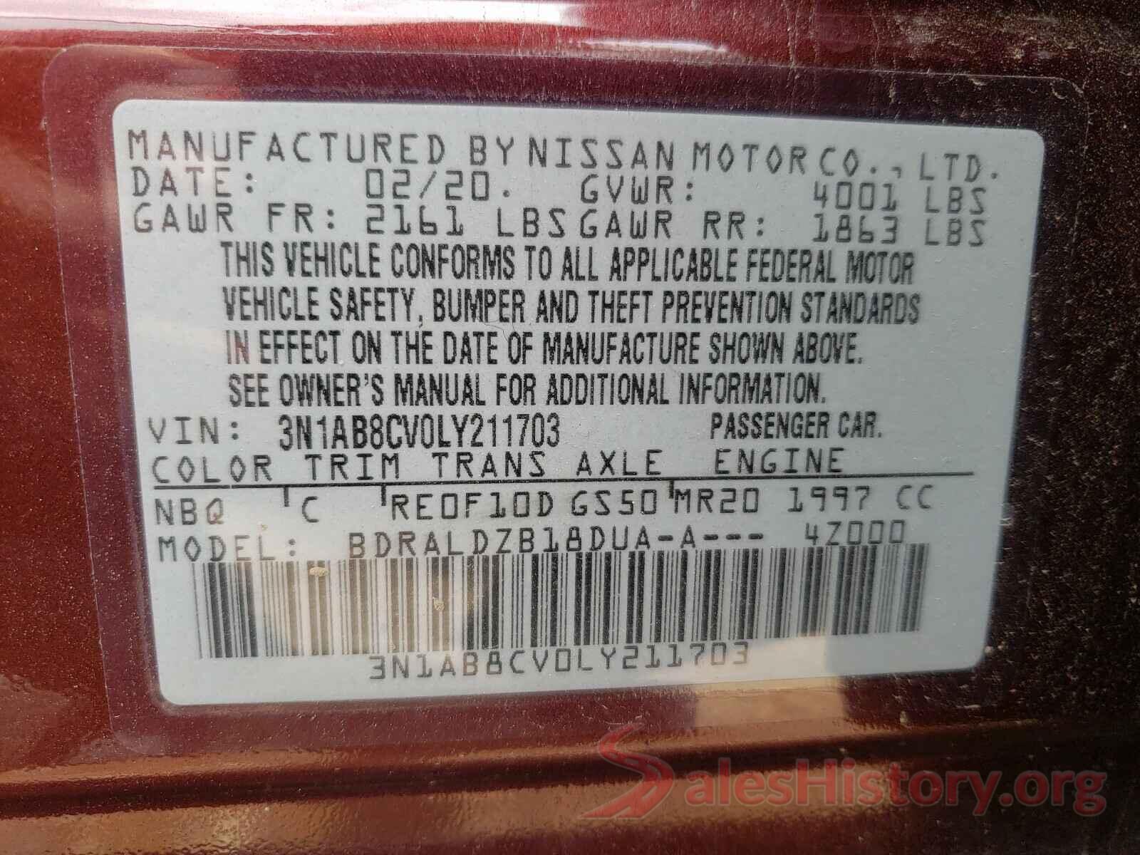 3N1AB8CV0LY211703 2020 NISSAN SENTRA