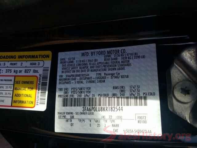 3FA6P0LU8KR182544 2019 FORD FUSION