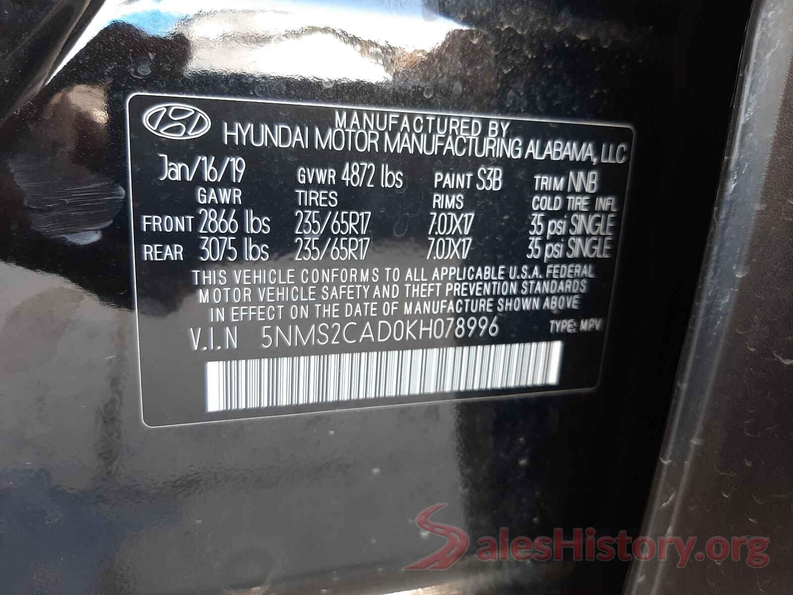 5NMS2CAD0KH078996 2019 HYUNDAI SANTA FE