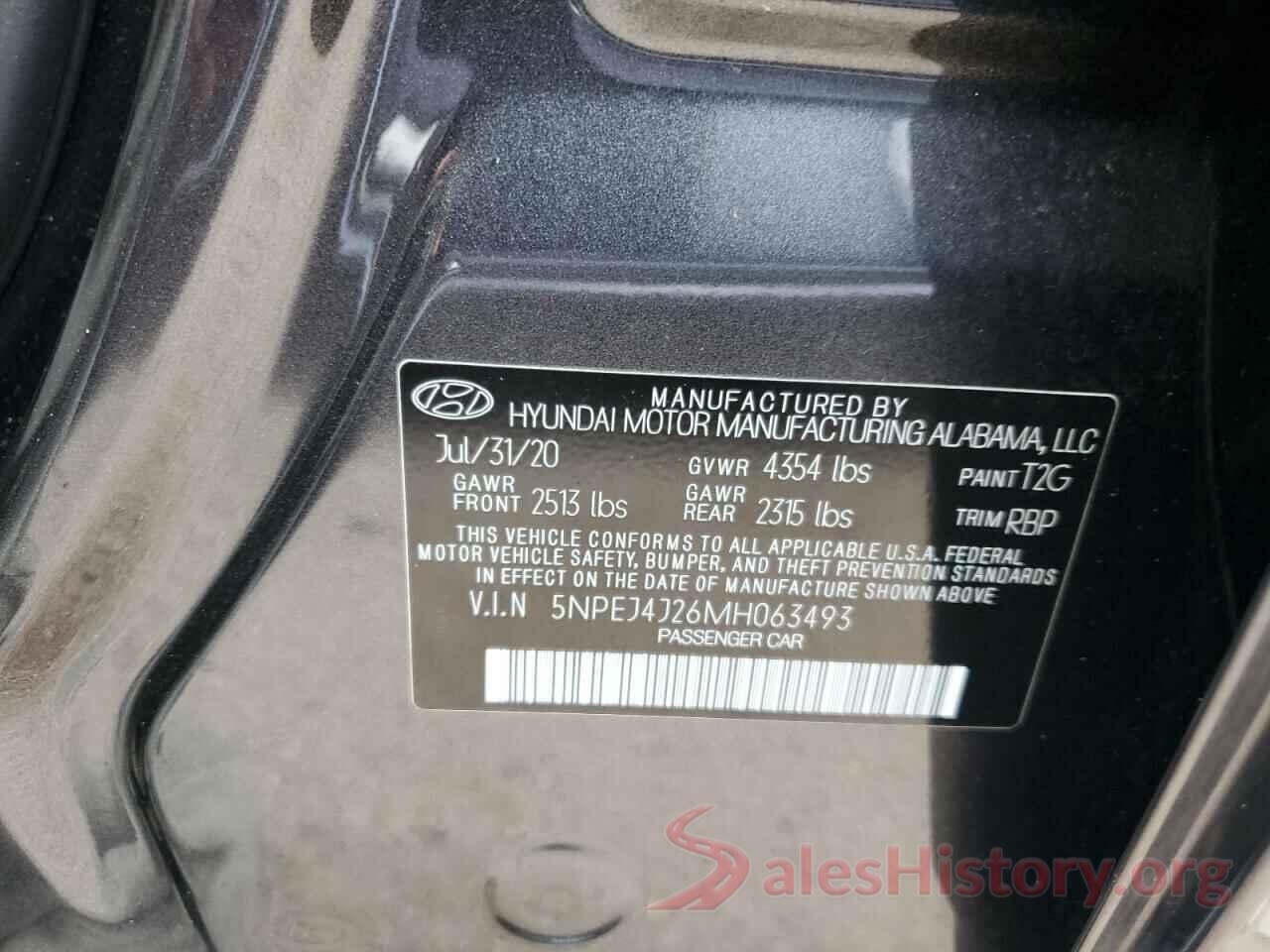 5NPEJ4J26MH063493 2021 HYUNDAI SONATA