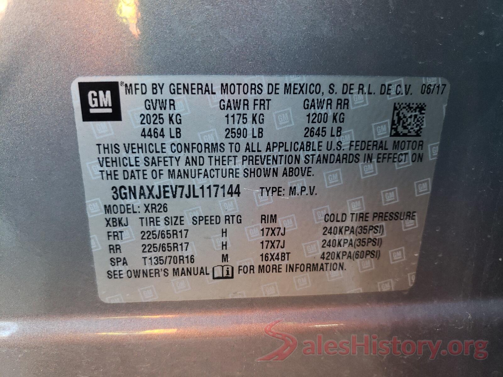 3GNAXJEV7JL117144 2018 CHEVROLET EQUINOX