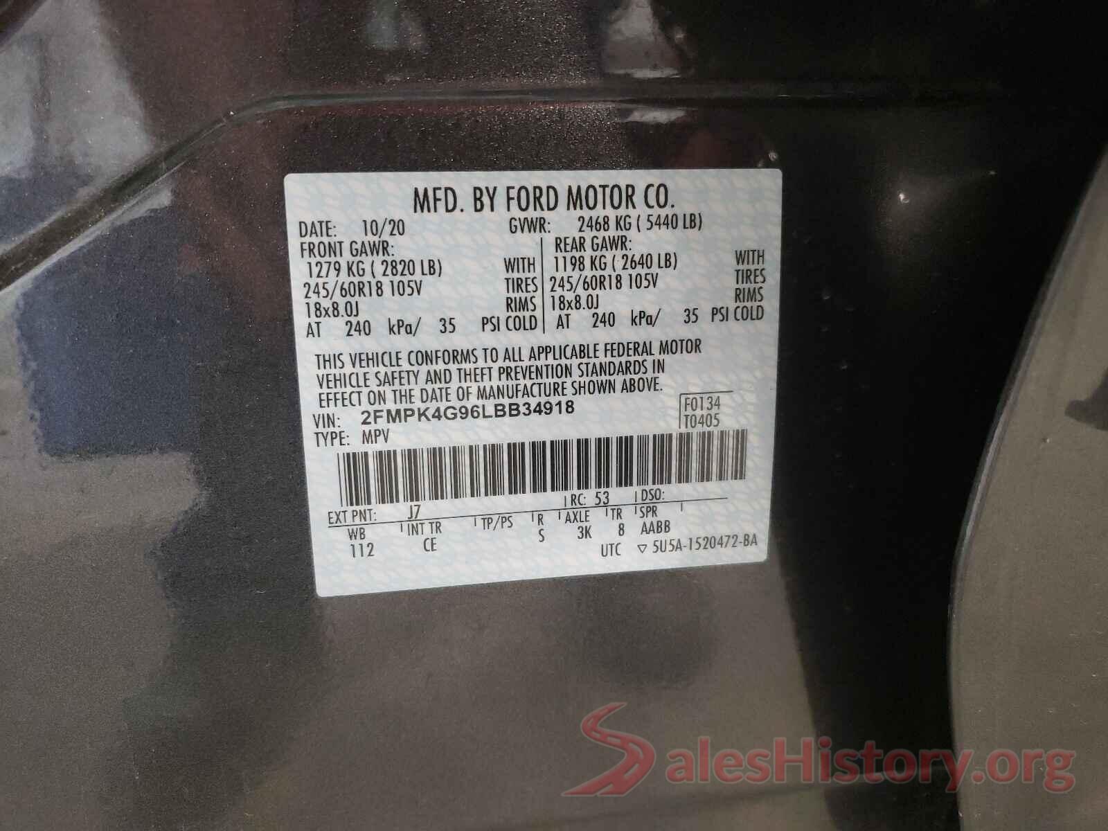 2FMPK4G96LBB34918 2020 FORD EDGE