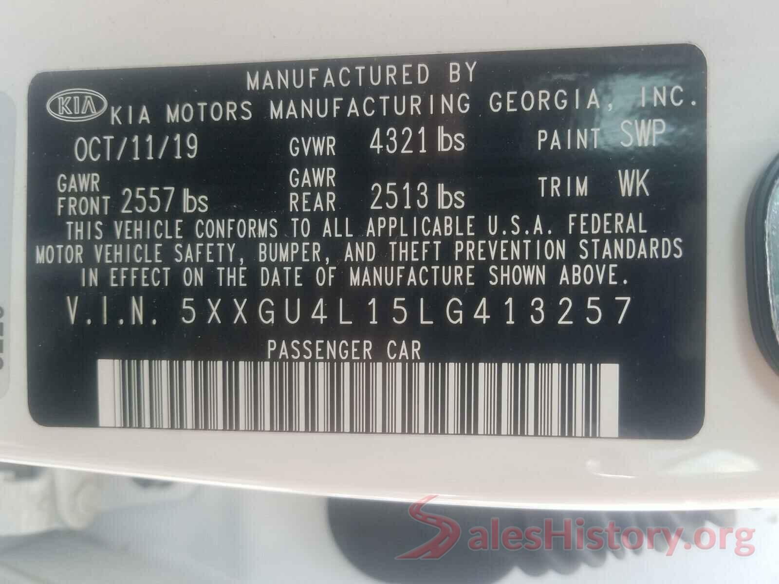 5XXGU4L15LG413257 2020 KIA OPTIMA