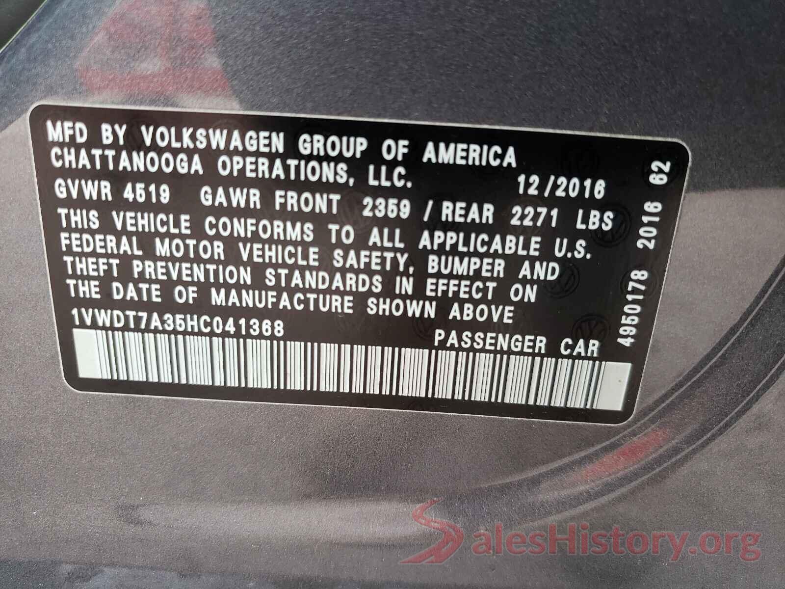 1VWDT7A35HC041368 2017 VOLKSWAGEN PASSAT