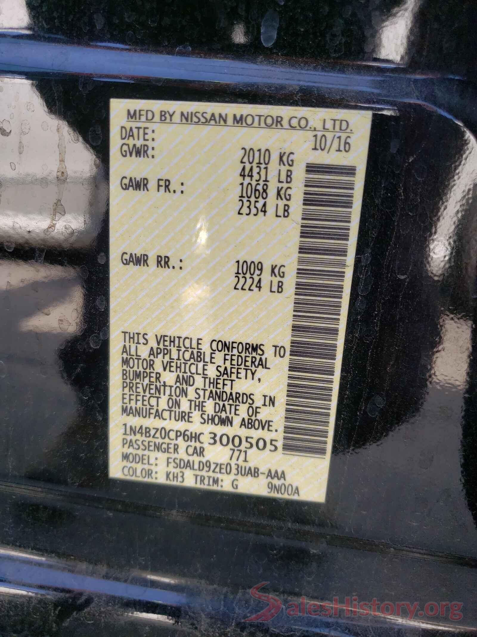 1N4BZ0CP6HC300505 2017 NISSAN LEAF