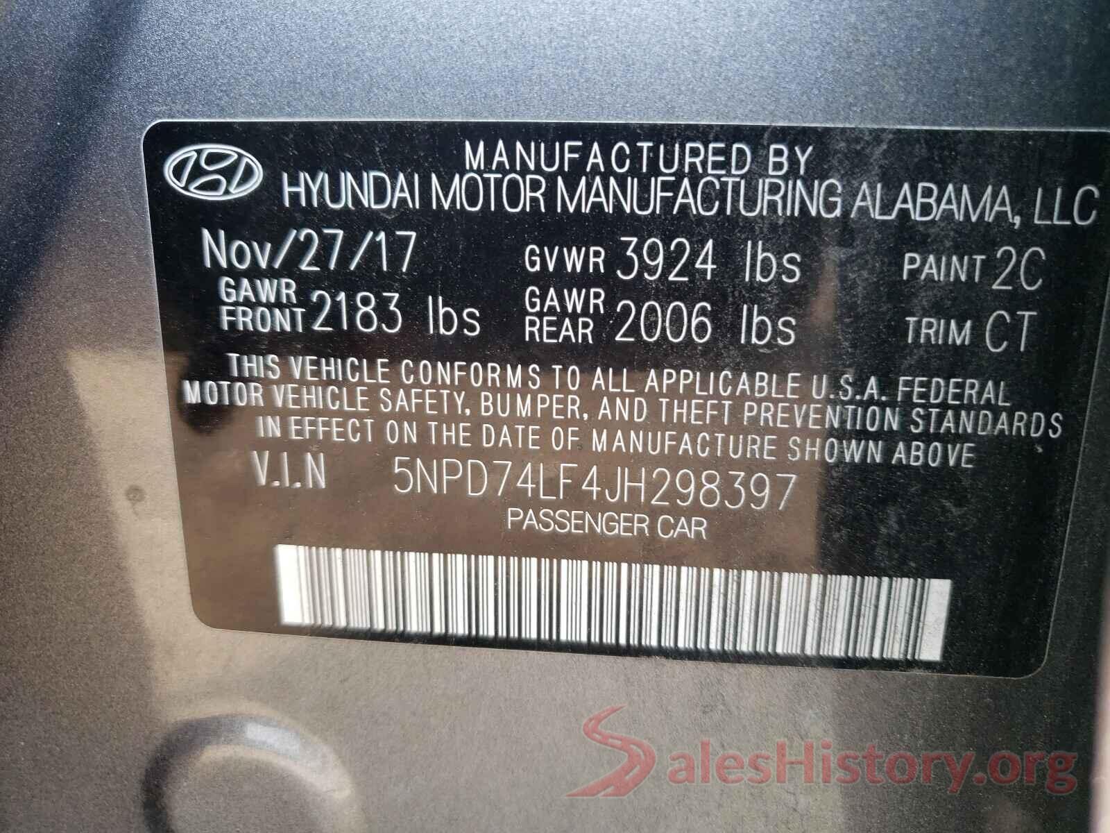 5NPD74LF4JH298397 2018 HYUNDAI ELANTRA