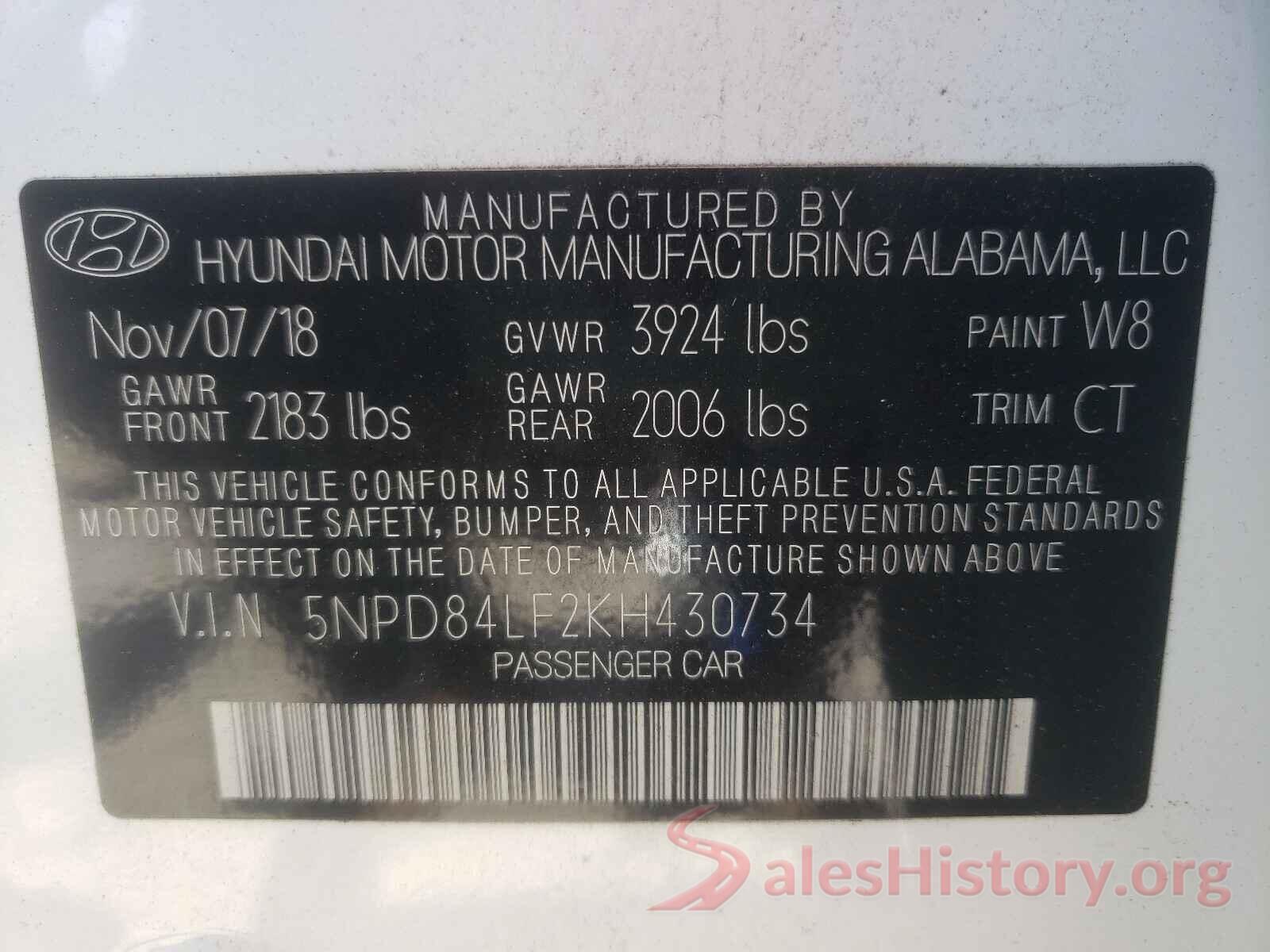 5NPD84LF2KH430734 2019 HYUNDAI ELANTRA