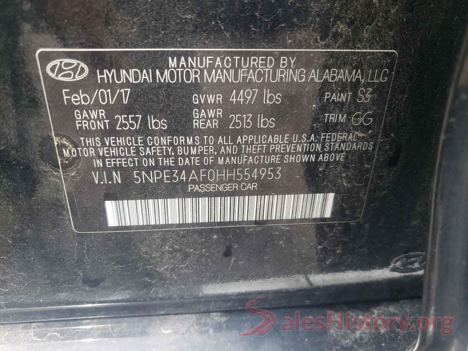 5NPE34AF0HH554953 2017 HYUNDAI SONATA