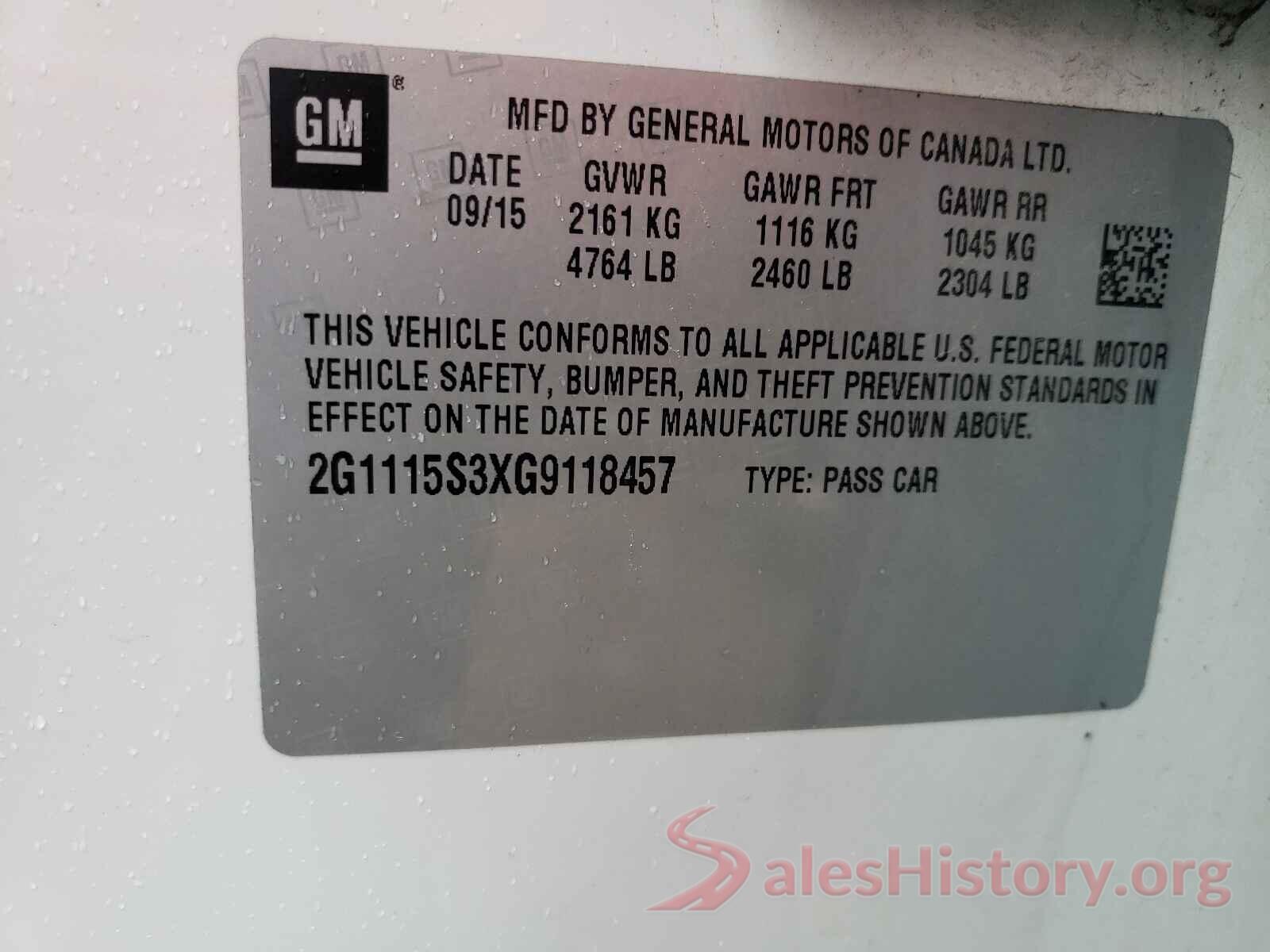 2G1115S3XG9118457 2016 CHEVROLET IMPALA