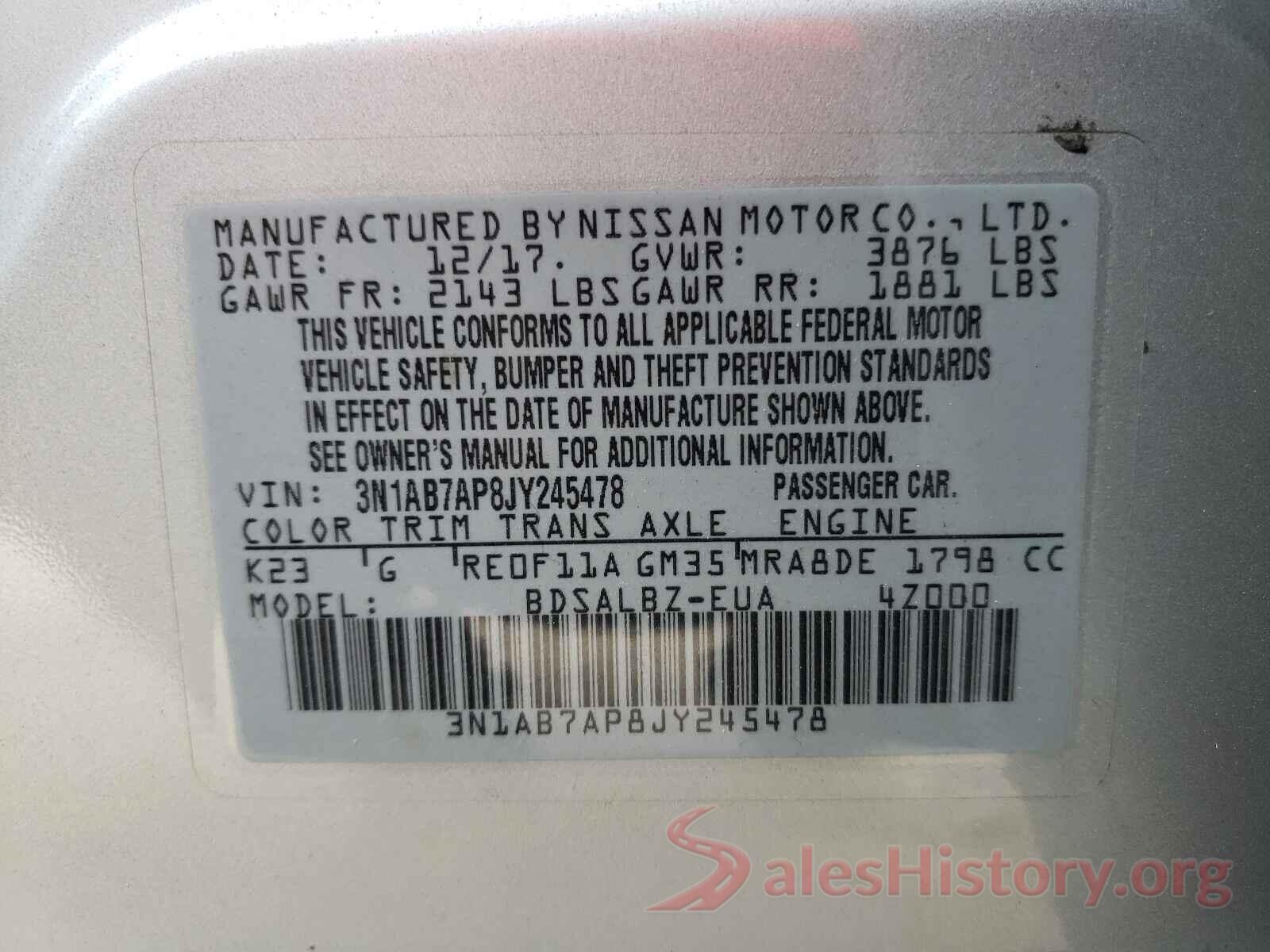 3N1AB7AP8JY245478 2018 NISSAN SENTRA