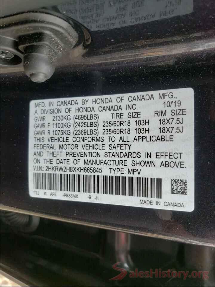 2HKRW2H8XKH665845 2019 HONDA CRV