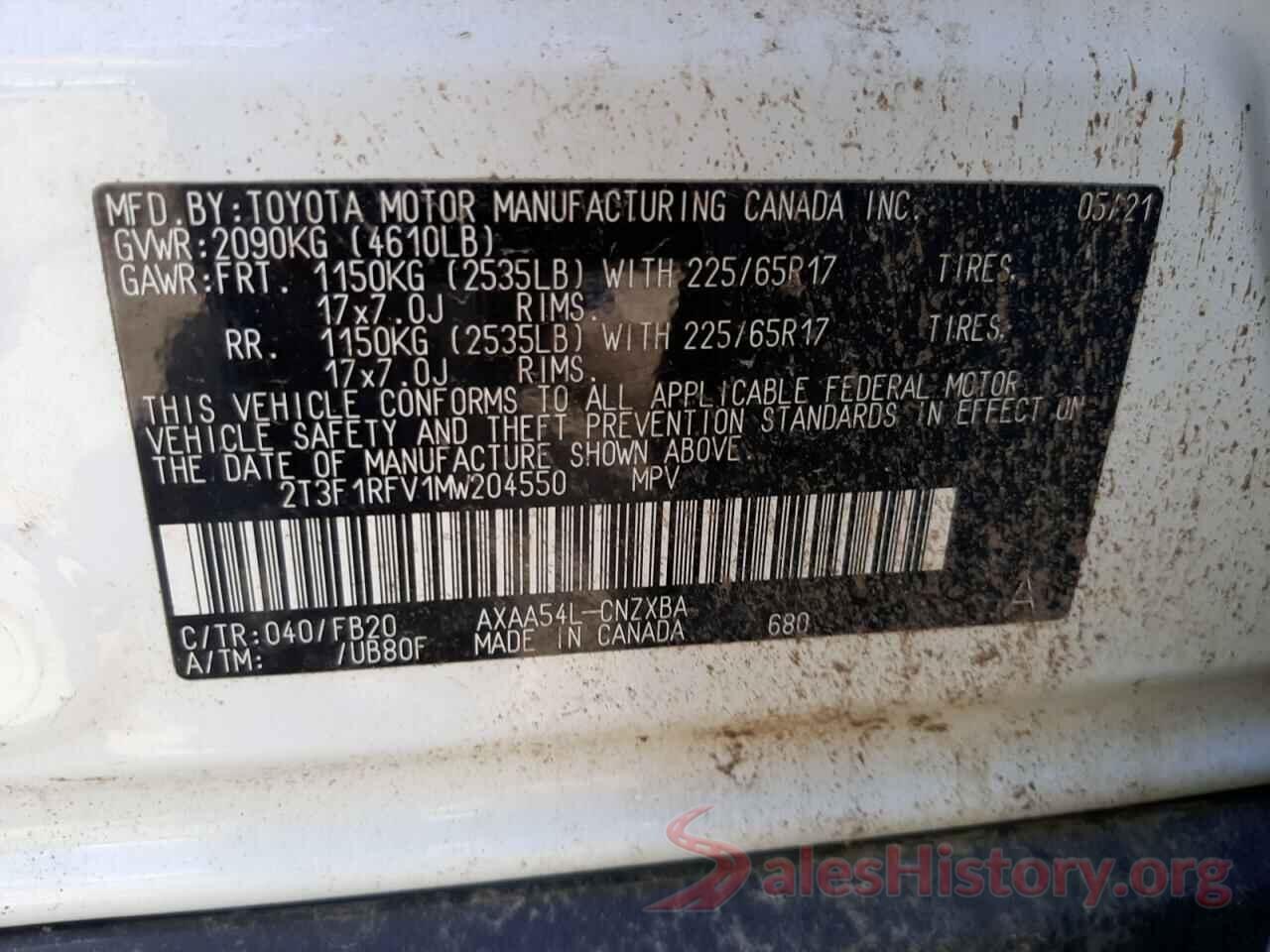 2T3F1RFV1MW204550 2021 TOYOTA RAV4