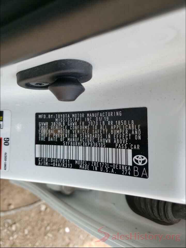 5YFBURHEXKP936105 2019 TOYOTA COROLLA