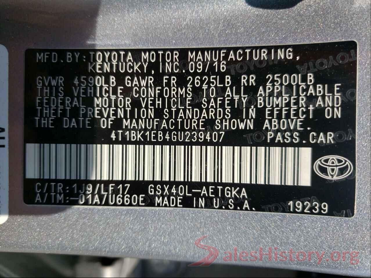 4T1BK1EB4GU239407 2016 TOYOTA AVALON