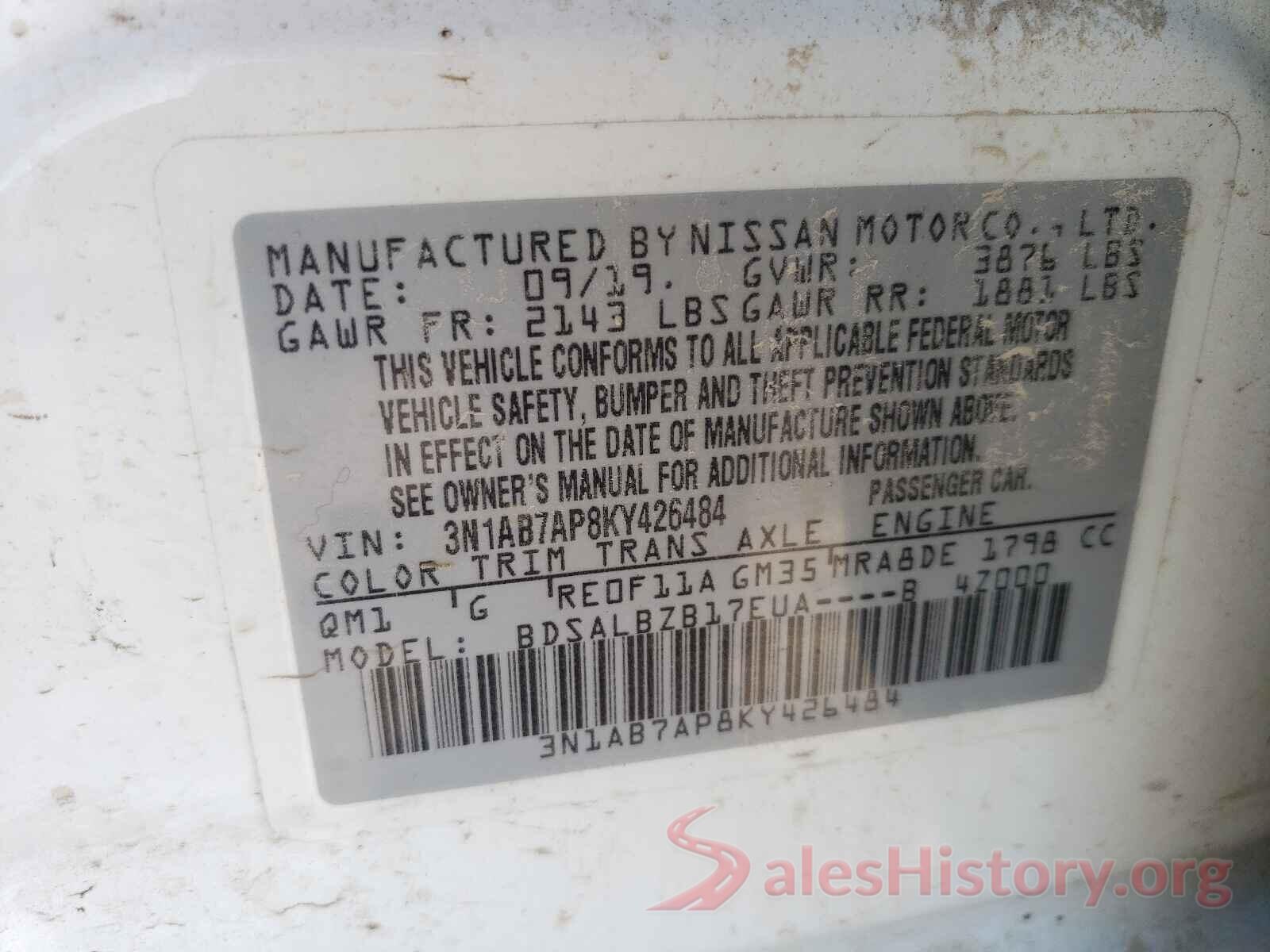 3N1AB7AP8KY426484 2019 NISSAN SENTRA