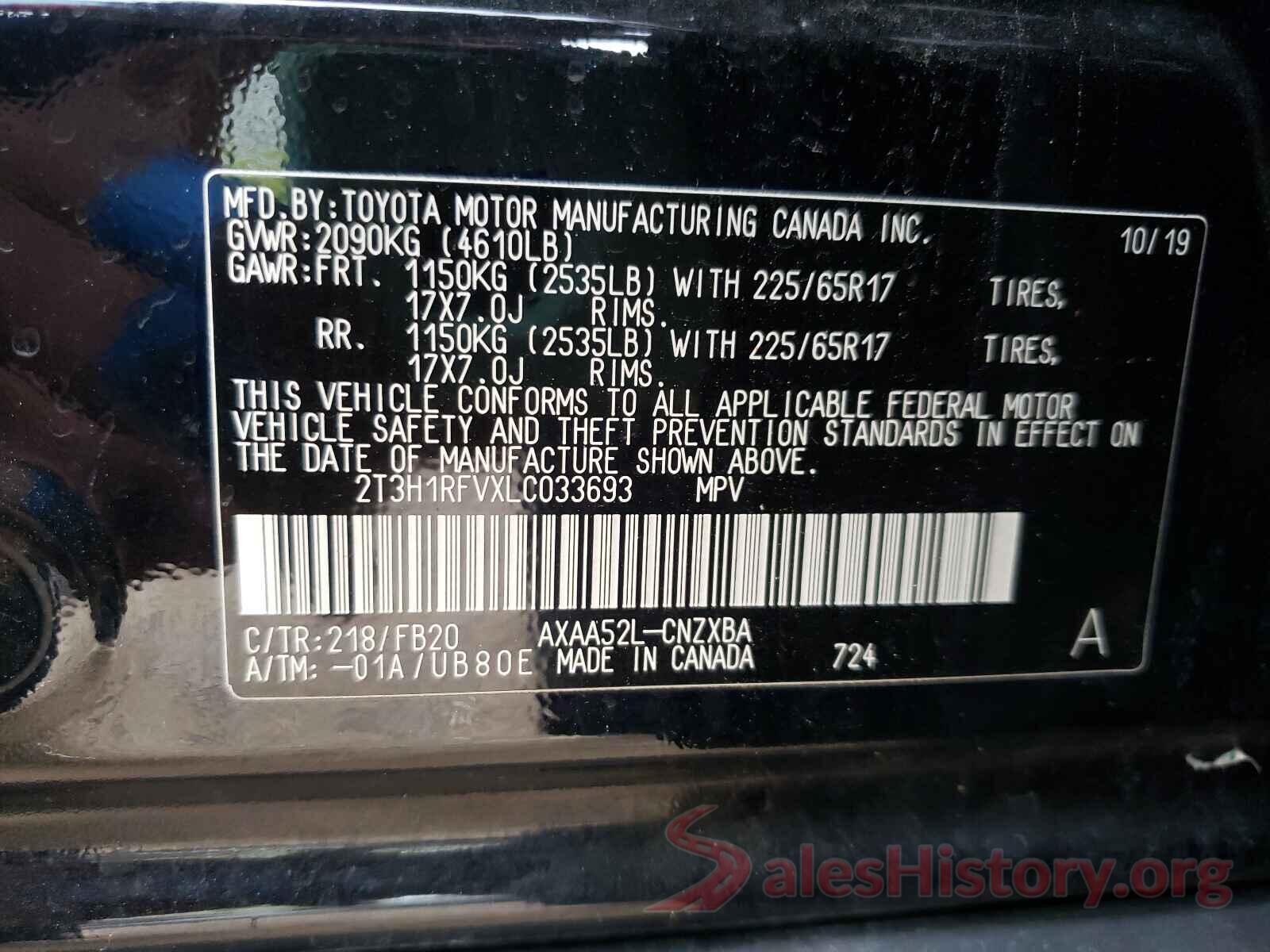 2T3H1RFVXLC033693 2020 TOYOTA RAV4