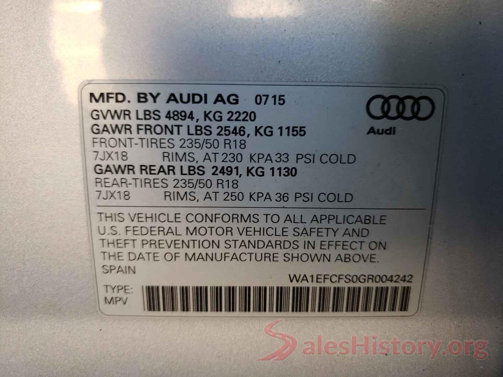 WA1EFCFS0GR004242 2016 AUDI Q3