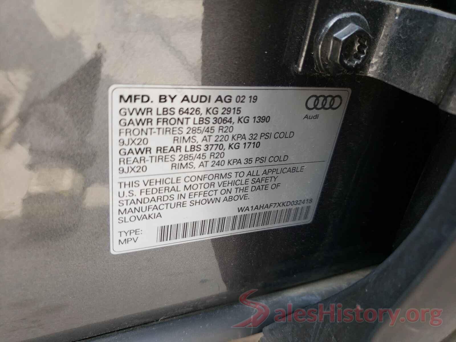 WA1AHAF7XKD032418 2019 AUDI Q7