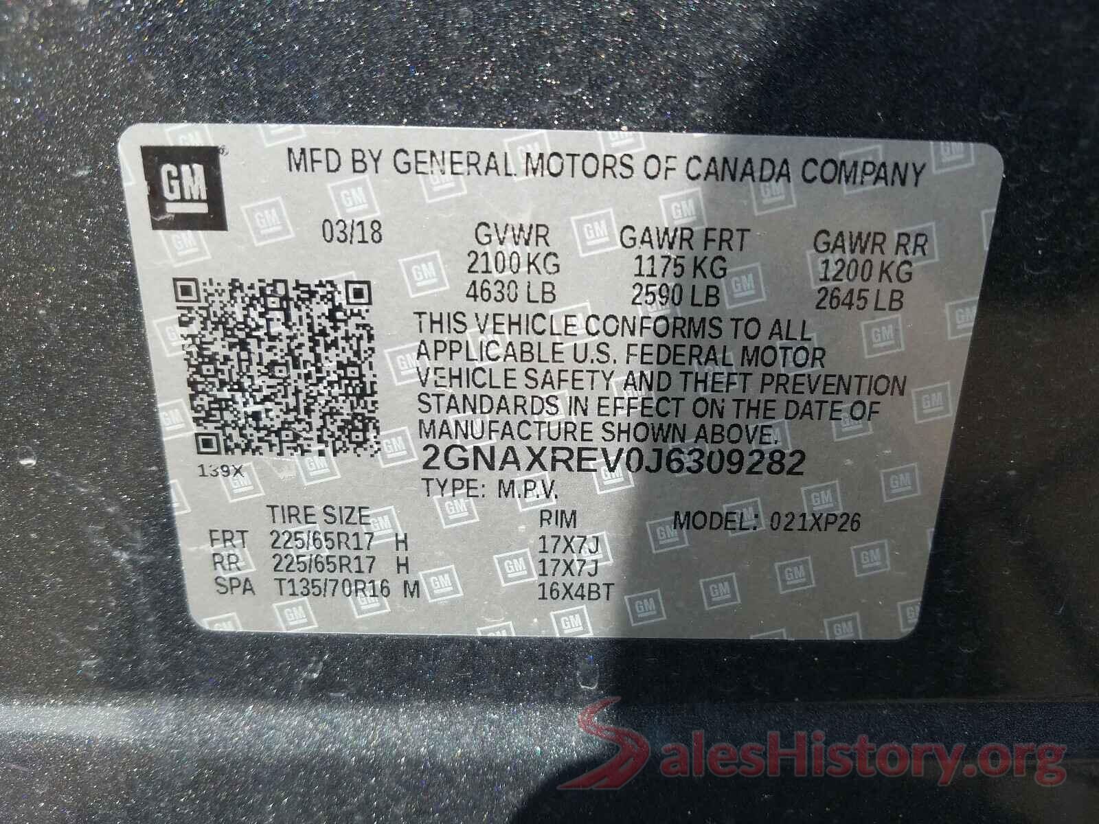 2GNAXREV0J6309282 2018 CHEVROLET EQUINOX