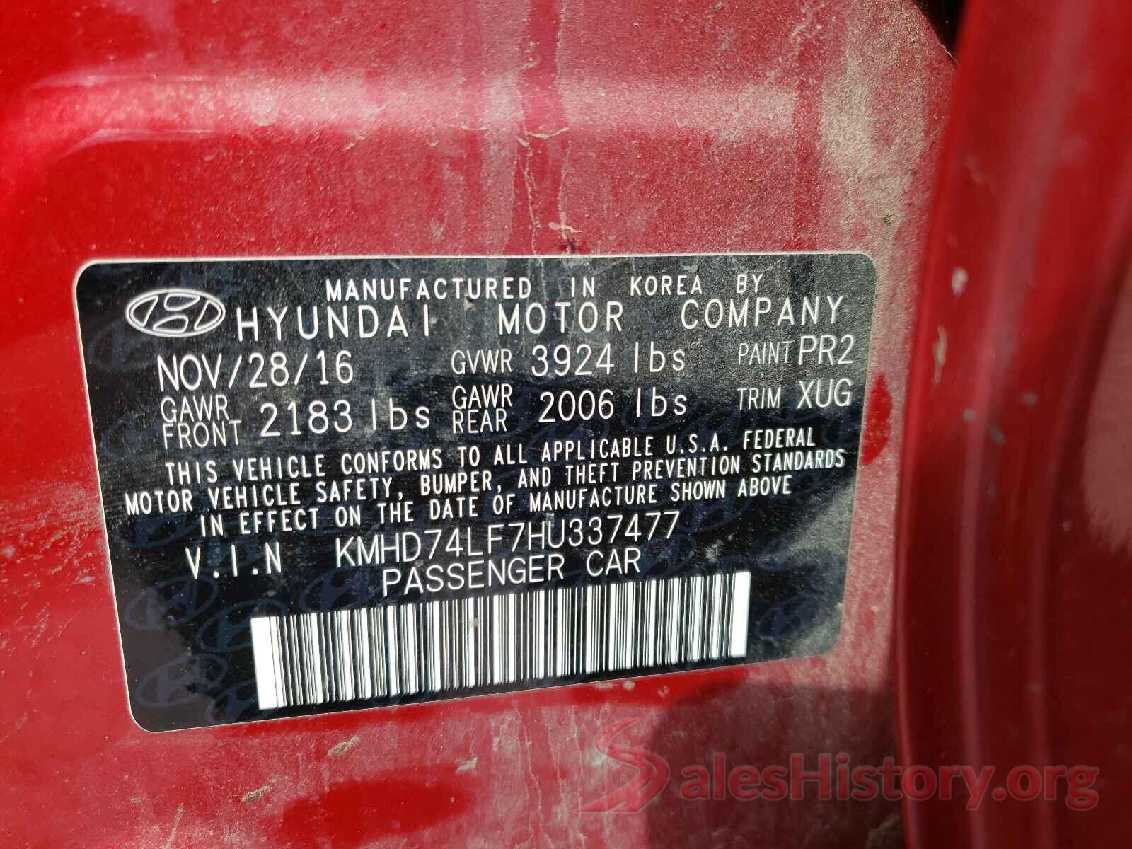 KMHD74LF7HU337477 2017 HYUNDAI ELANTRA