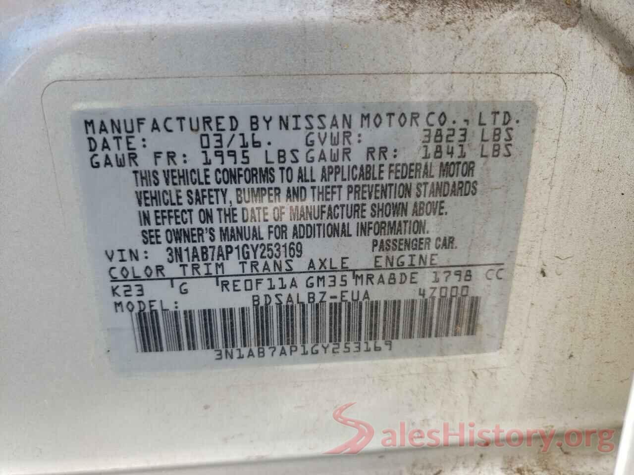 3N1AB7AP1GY253169 2016 NISSAN SENTRA