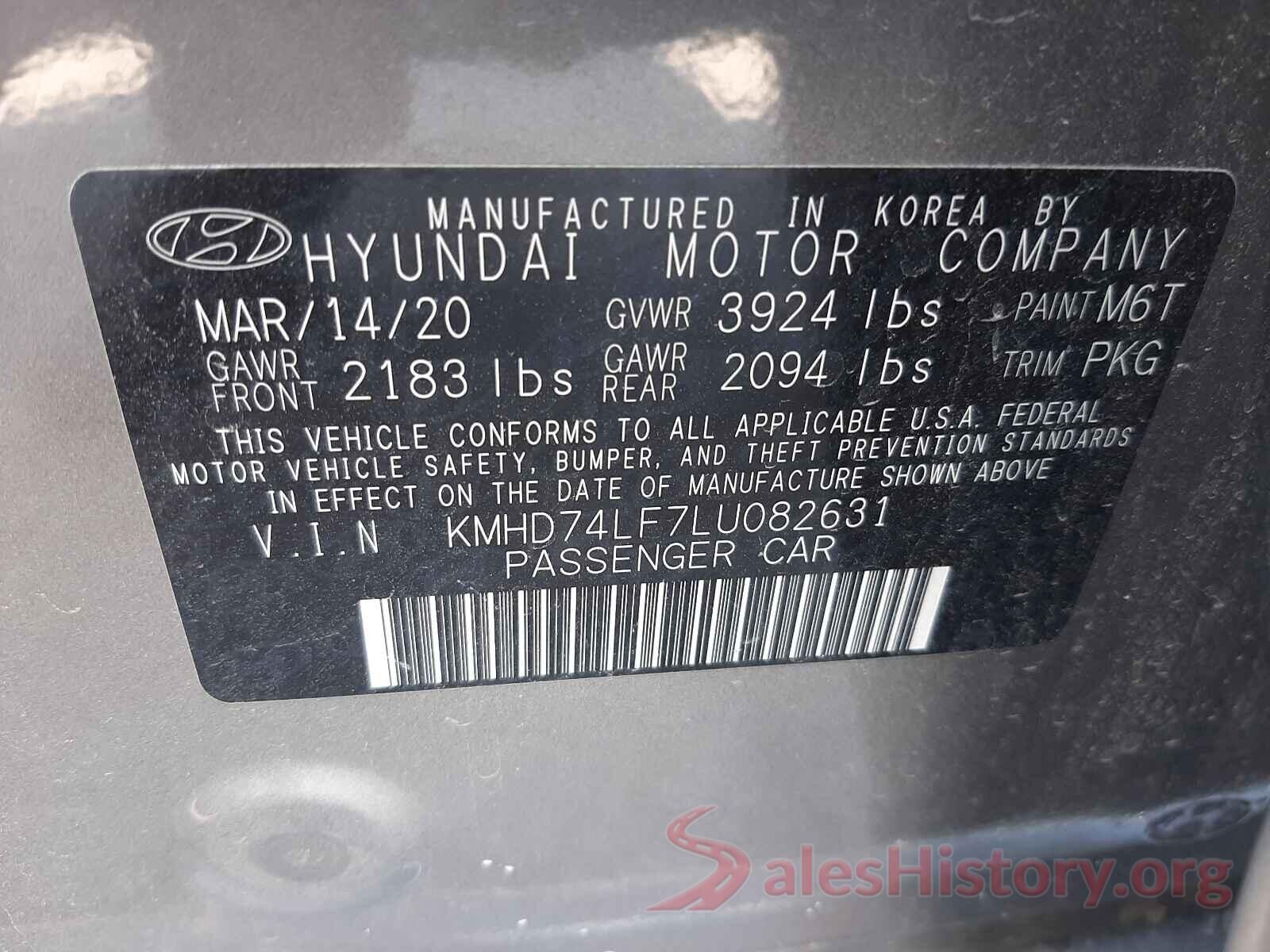 KMHD74LF7LU082631 2020 HYUNDAI ELANTRA