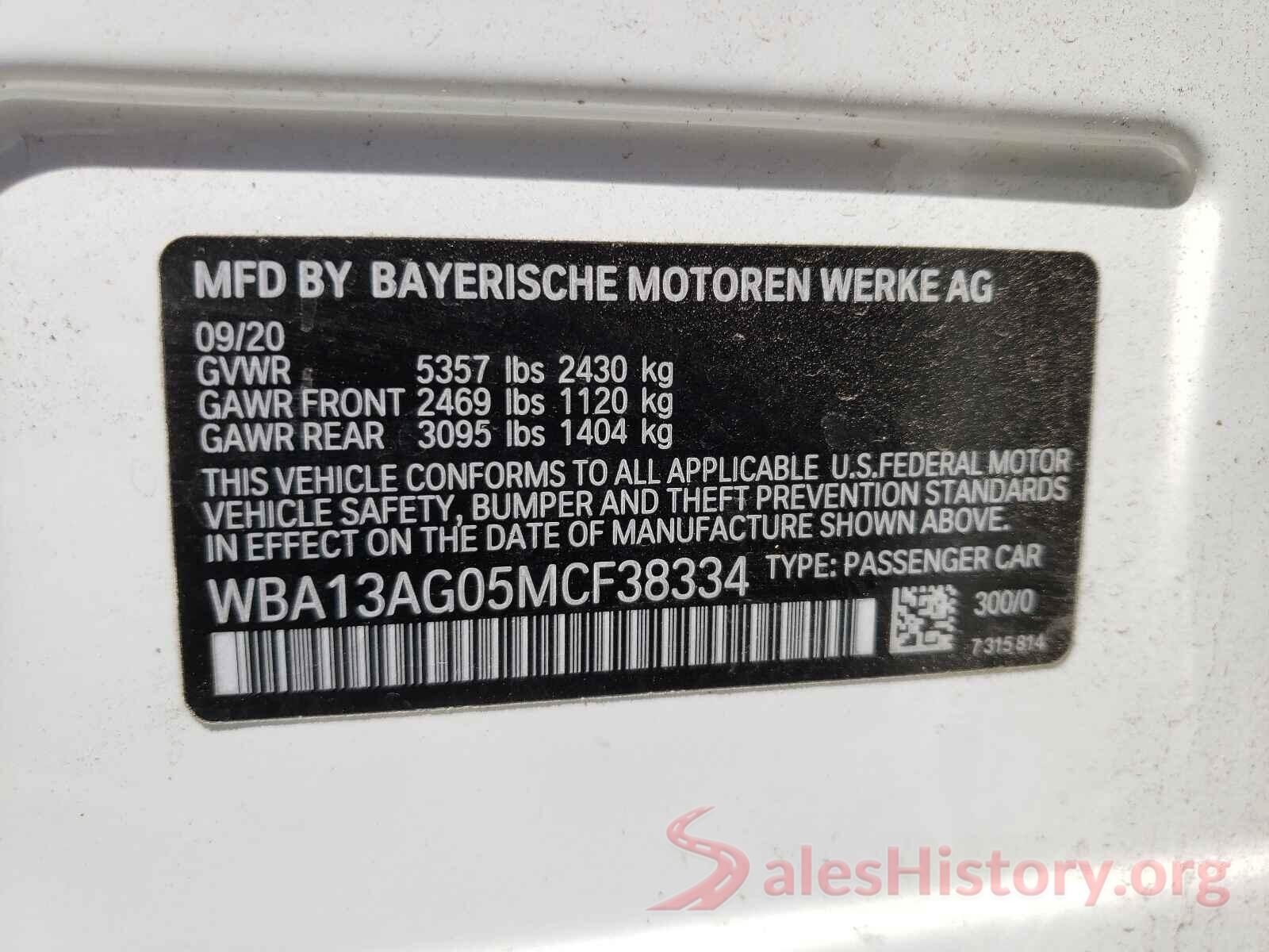 WBA13AG05MCF38334 2021 BMW 5 SERIES