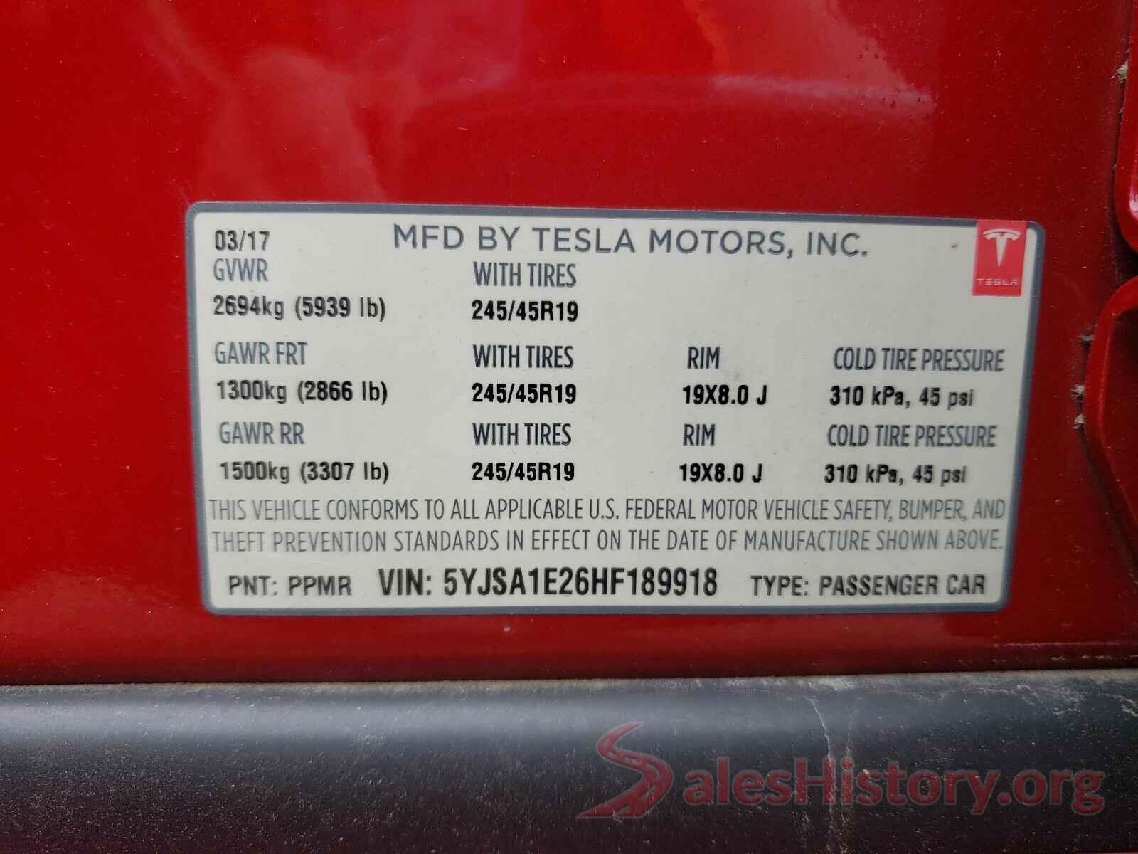 5YJSA1E26HF189918 2017 TESLA MODEL S