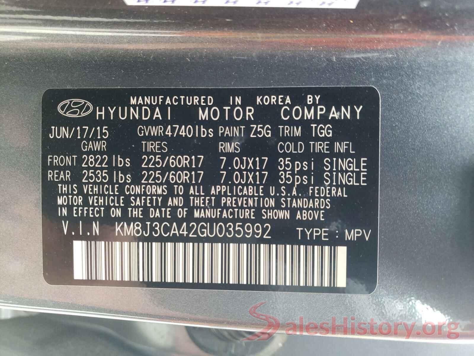 KM8J3CA42GU035992 2016 HYUNDAI TUCSON