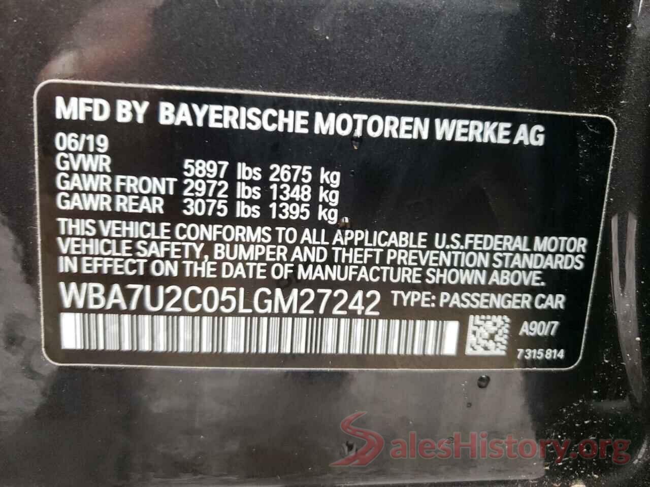 WBA7U2C05LGM27242 2020 BMW 7 SERIES