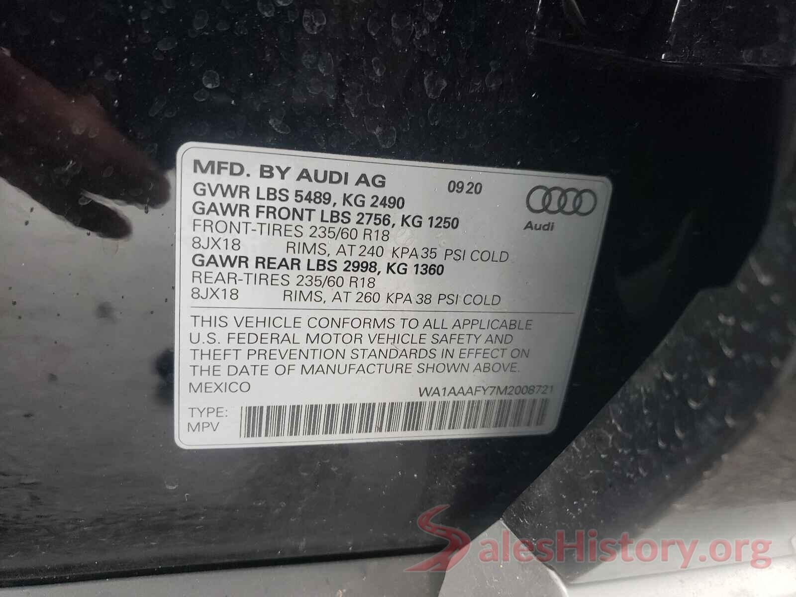 WA1AAAFY7M2008721 2021 AUDI Q5