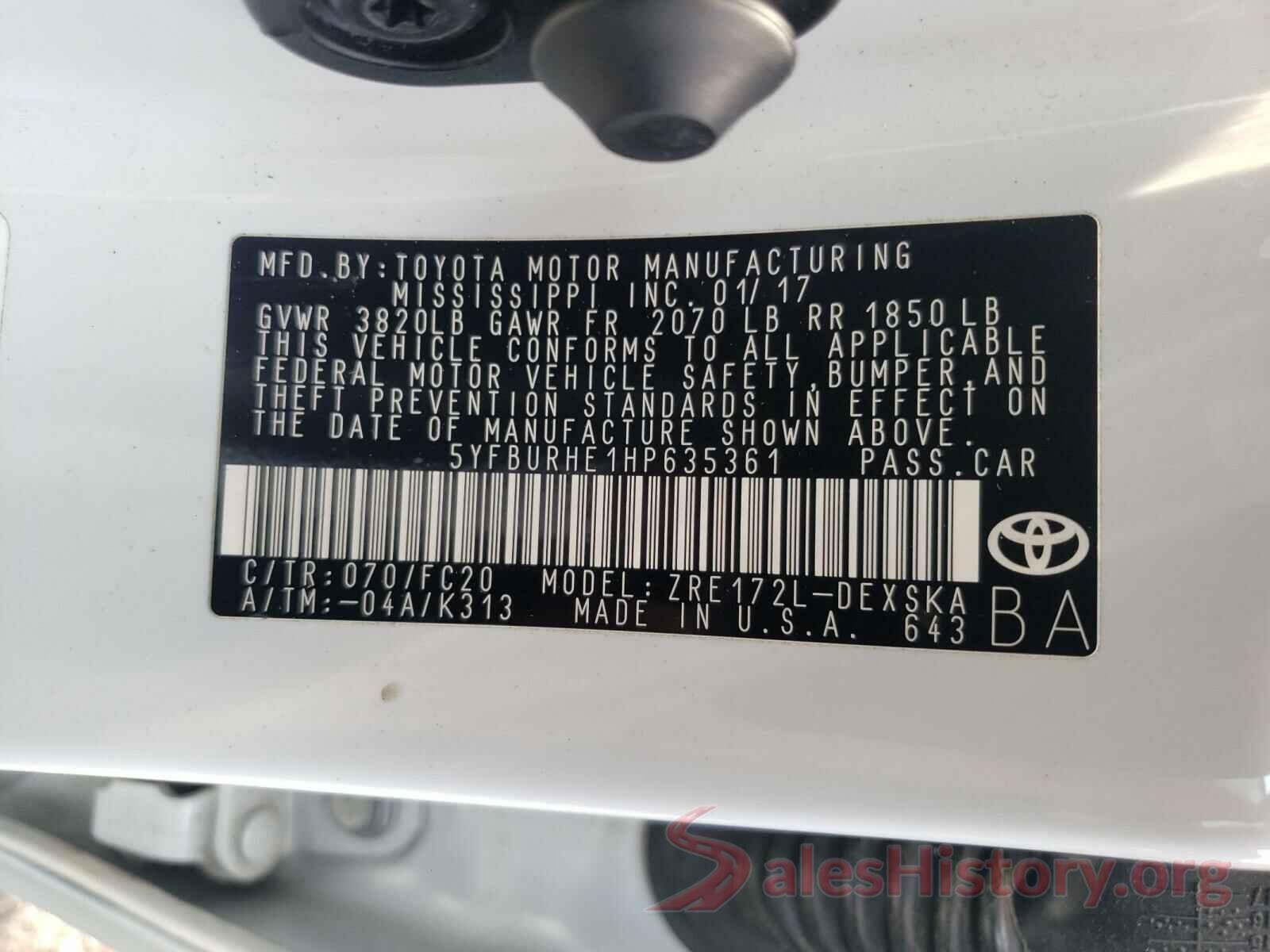 5YFBURHE1HP635361 2017 TOYOTA COROLLA