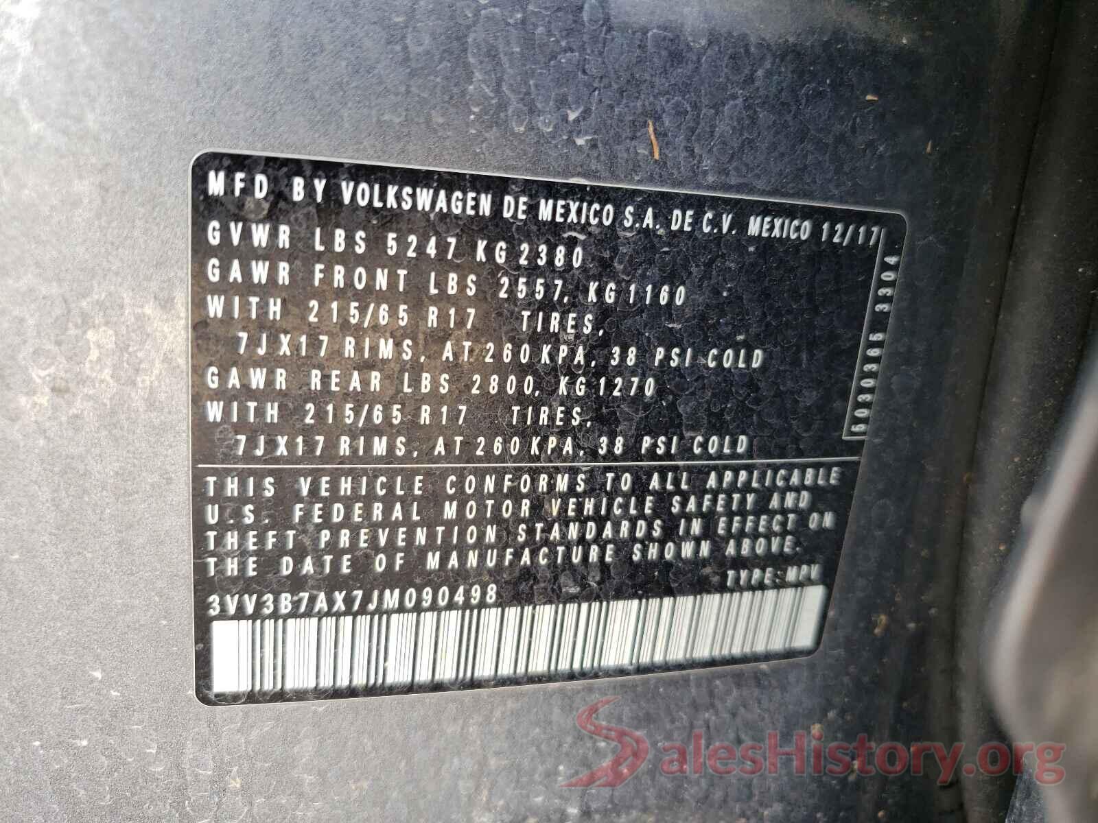 3VV3B7AX7JM090498 2018 VOLKSWAGEN TIGUAN