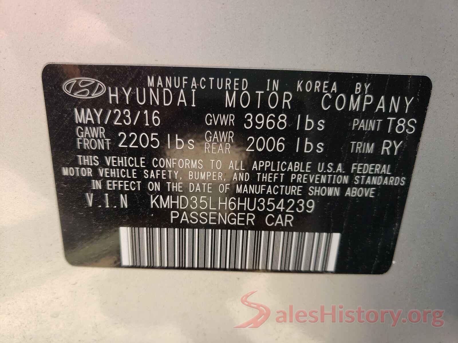 KMHD35LH6HU354239 2017 HYUNDAI ELANTRA