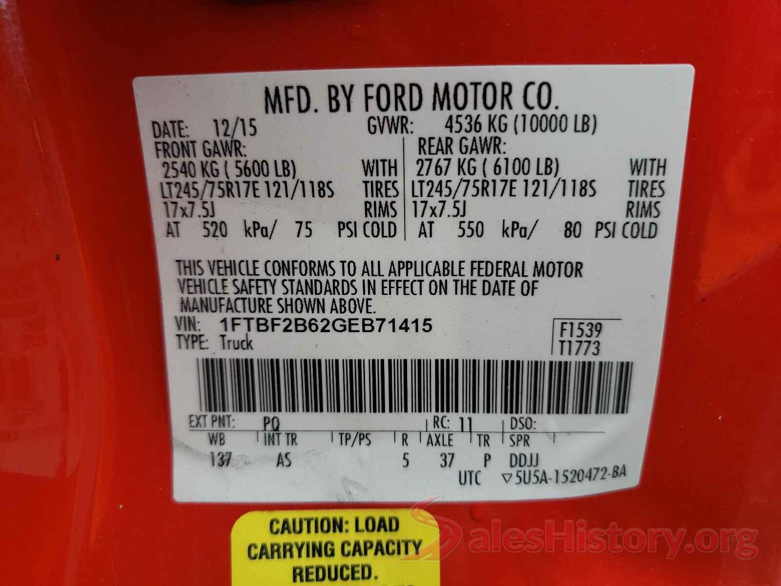 1FTBF2B62GEB71415 2016 FORD F250