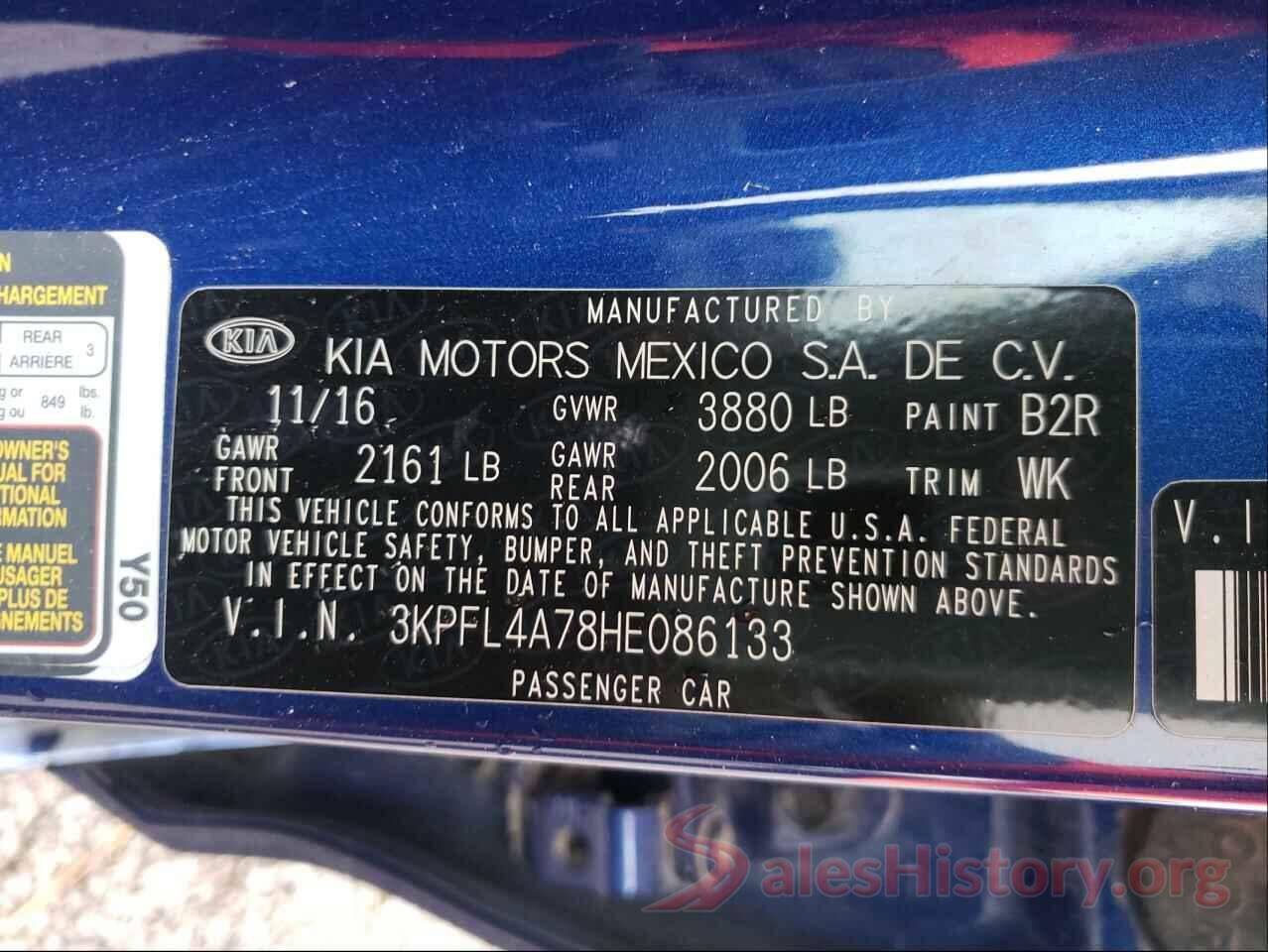 3KPFL4A78HE086133 2017 KIA FORTE