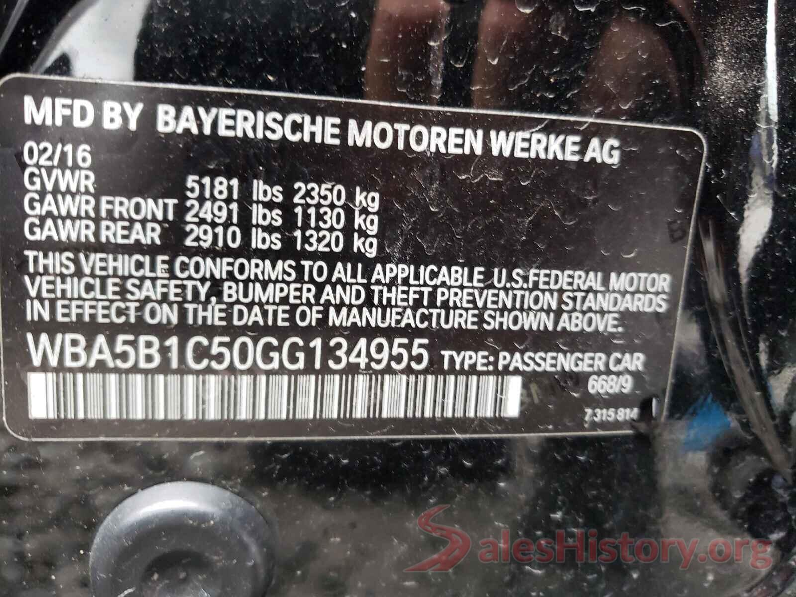 WBA5B1C50GG134955 2016 BMW 5 SERIES