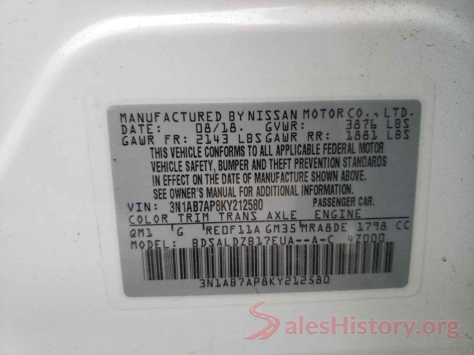 3N1AB7AP8KY212580 2019 NISSAN SENTRA