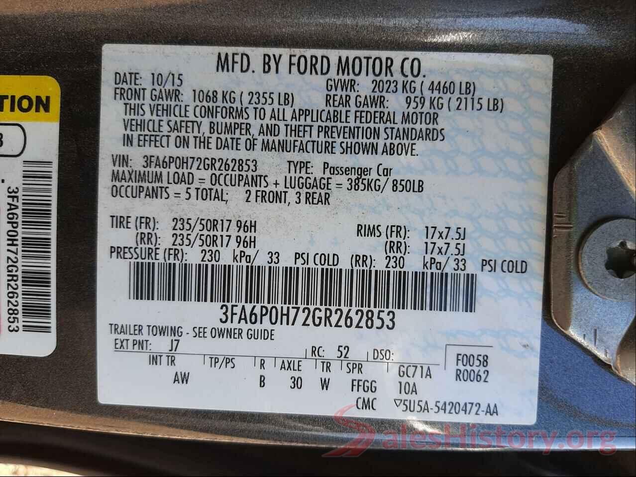 3FA6P0H72GR262853 2016 FORD FUSION