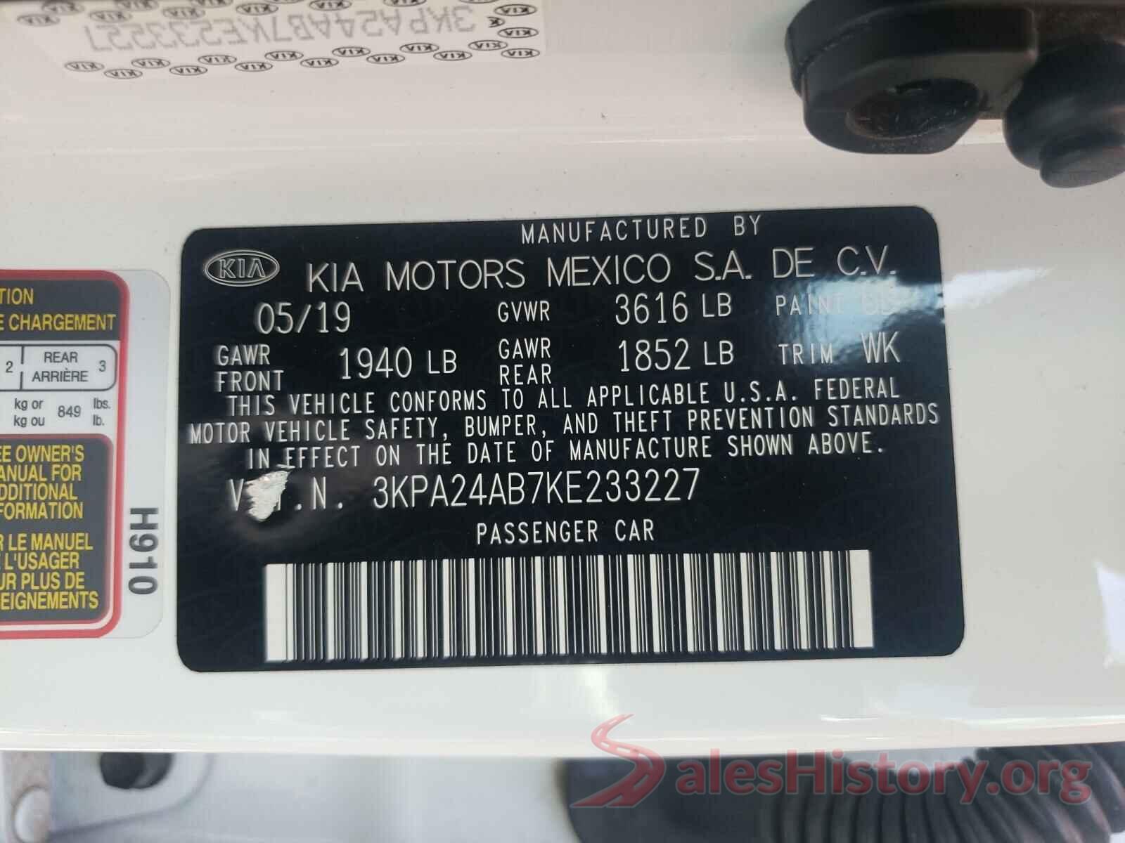 3KPA24AB7KE233227 2019 KIA RIO