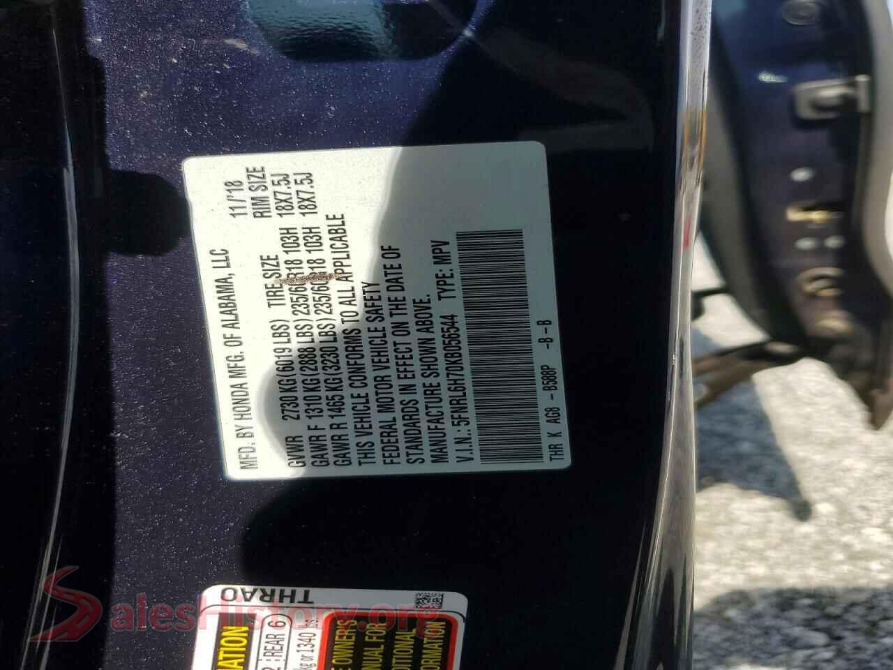2019 HONDA ODYSSEY VIN 5FNRL6H70KB056544, damage close-up