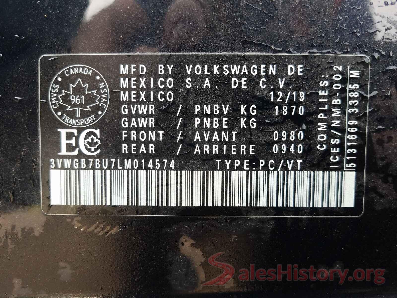 3VWGB7BU7LM014574 2020 VOLKSWAGEN JETTA